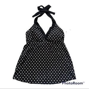 Prego Black Dot Retro Halter Maternity Tankini Swimsuit Top NWT Size Medium